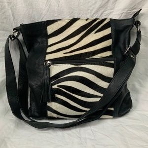 Black Italian Leather and Zebra Print Cowhide Shoulder Bag by Maurizio Taiuti